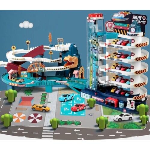 Electric Rail Car Dinosaur Building Parking Lot Adventure Racing Rail Car Toys Children Brain Mechanical Interactive Rail Cars