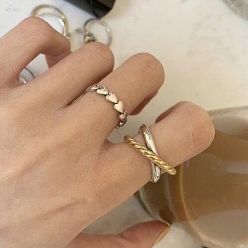 AOMU 1PC 2020 New Fashion Hit Color Cross Twisted X Shape Metal Gold Silver Color Open Rings for Women Party Jewelry Gifts