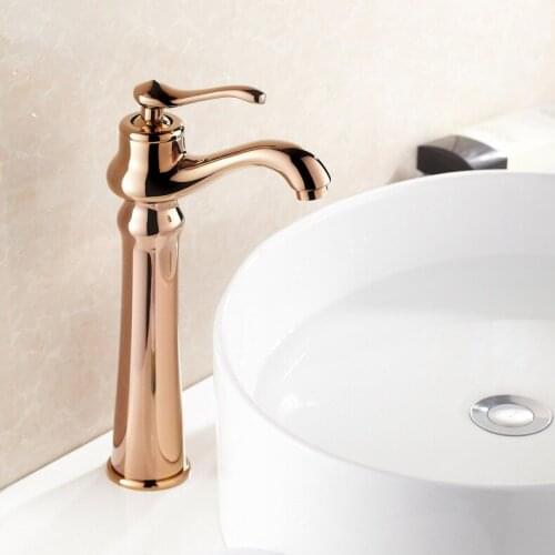 Rose Gold Faucet Full Copper Hot and Cold Bathroom Retro Faucet European Style Under Counter Basin Double Mouth Rose Gold Mixer