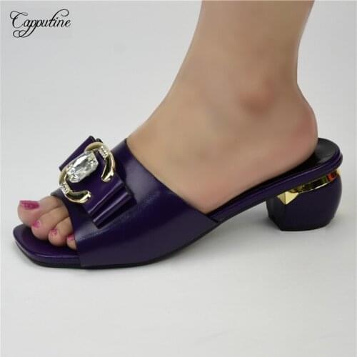 Pretty Purple Sandals African Lady High Heel Slipper Shoes For Party 86-7 Heel Height 5.5CM