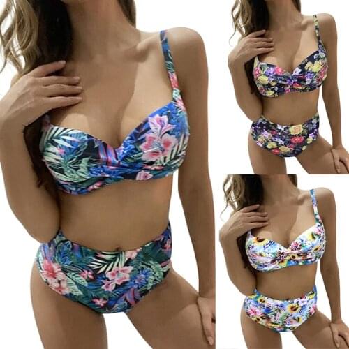 Sexy Bikini For Women Summer Bathing Suit Plus Size 3XL High Waist Printed Strap With Underwire Swimsuit Female Swimwear