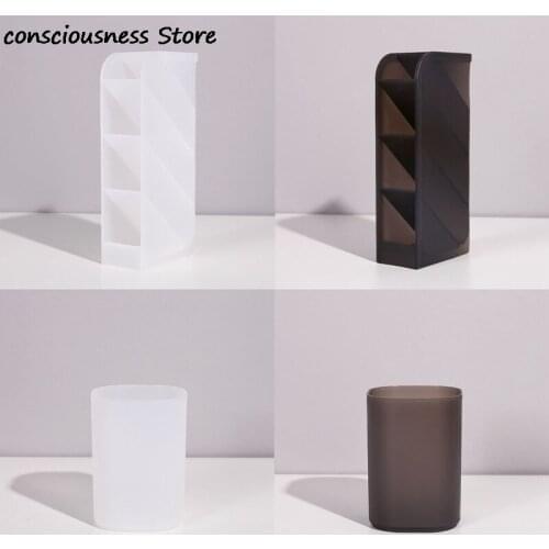 Oblique Insertion Type Frosted Pen Holder Desktop Shelf Makeup Brush Holder Stationery Desk Tidy Container Home Office Supplies