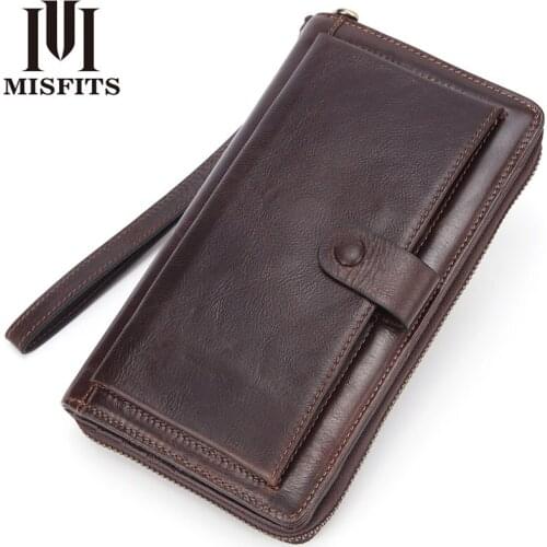 Mens Long Business Bag Retro Casual Long Wallet Multifunctional Leather Phone Bag Genuine Leather