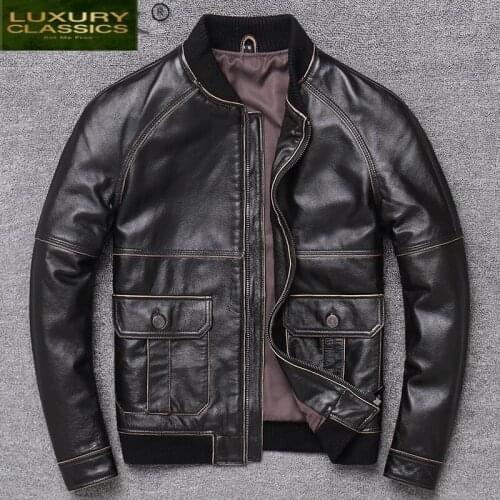 Genuine Mens 2021 New leather jacket Men blouson homme russian military sheepskin coats mens cow leather jacket PPH1016