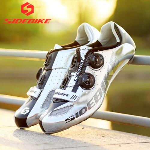 New sidebike road cycling shoes carbon with SPD KEO cover racing road bike shoes men professional bicycle sneaker Mirror Silvery