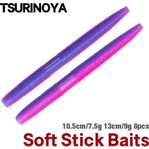 TSURINOYA 8PCS/Lot Bass Soft Lure 10.5cm 7.5g Ned Rig Fishing Leurre Black Bass Worm Bait Pike Soft Stick Baits Added Salt