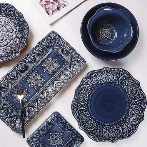 Baroque Brief Ceramic Plate Set Household Creative Dinner Bowl High End European Tableware
