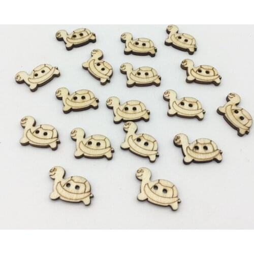 100pcs 20x14mm Wood Turtle Natural Buttons Sewing DIY 2 Hole Cartoon Tortoise Crafts Embellishments For Scrapbooking