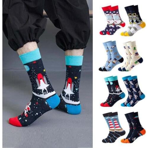 Autumn Winter New StarrySky Fashion Socks, Unisex,Painted Style Cotton Harajuku Astronaut Space Colorful Socks For Men And Wome