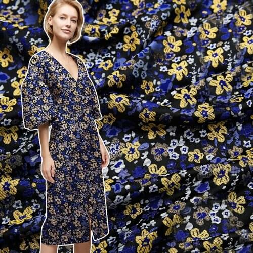 HLQON new arrival gold line yarn dyed brocade jacquard gold printed fabric for dress women clothing tissue patchwork 145cm width