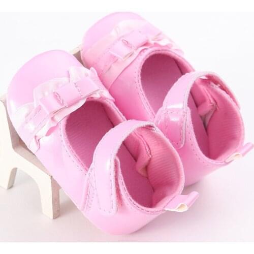 Newborn Spring and Autumn Summer Toddler Baby Girl First Walker PU Girl Solid Color Bow Soft Sole Baby Shoes