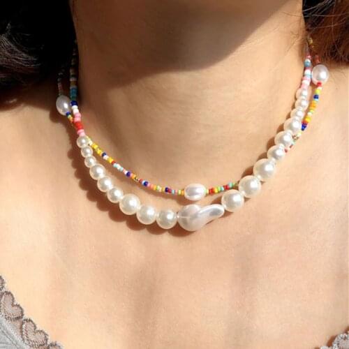 DIEZI Korean Bohemian Baroque Imitation Pearl DIY Necklace For Women Girls Choker Necklace Multicolor Beads Necklace Jewelry