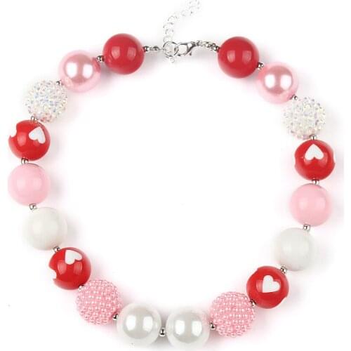 New Child Baby Birthday Gifts 20mm Heart Beads Strand Chunky Bubblegum Necklace Girls Dress Up Outfits Jewelry Accessories