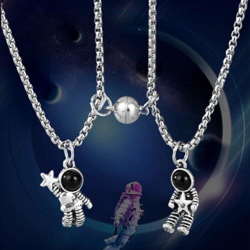 Cute Astronauts Magnet Attraction Pendant Couple Necklace Friendship Jewelry Creative Cool Chain Necklaces For Women Men Gift