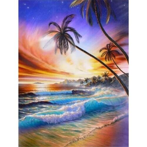 Landscape Sunset Beach Waves DIY Embroidery Cross Stitch 11CT Kits Craft Needlework Set Cotton Thread Printed Dropshipping