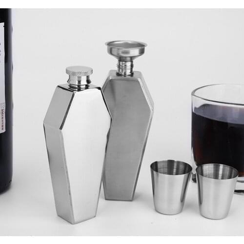 3.5OZ Portable Mini Hip Flask Whisky Vodka Free Funnel Stainless Steel Hip Flask Personalized Coffin Shape Flagon Mens Gift