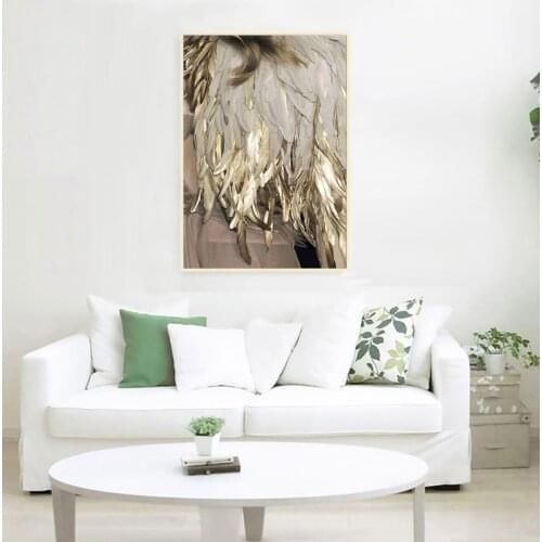 Feather Gold Color Lamp Poster Canvas Print Wall Nordic Minimalist Style Art Modular Living Room Bedroom Home Without Frame