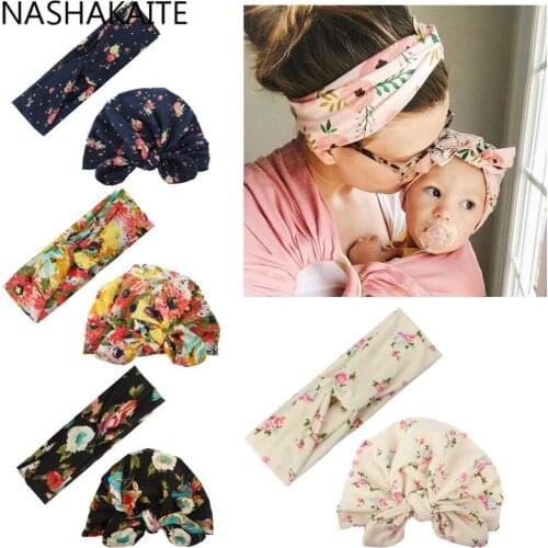NASHAKAITE Mom and daughter headband Printed Baby Cute Hats Women Cross Hairbands Hair Accessories For mommy baby girls