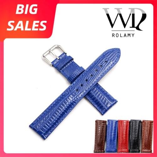 Rolamy 18 20 22mm Blue Red Real Leather Lizard Grain Watch Band For Tag Heuer Omega Montblanc Panerai Rolex Tissot IWC Breitling