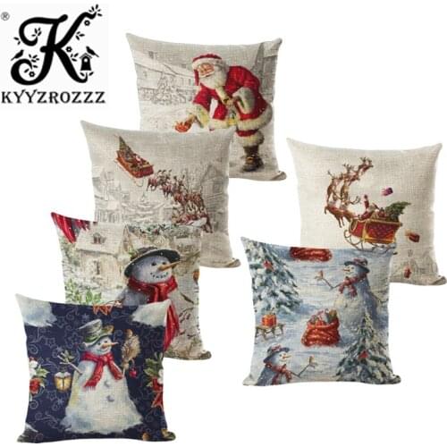 Christmas Pillow Case Stug Snow Cushion Covers 45X45cm Flower Birds Sleigh Ride Seat Covers Home Sofa Decororative Throw Pillows