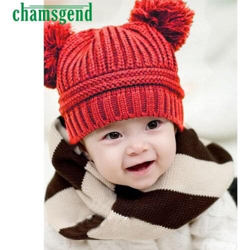 Fit For 6 month-18m Double ball childrens knit cap Cute Baby Kids Girl Boy Dual Balls Warm Winter Cap Hat Beanie OT12 p30