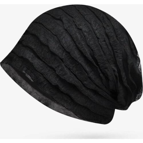 Thin Beanie Hat Women Stripe Breathable Solid Color Beanies Bonnet Femme Fashion Knitted Baggy Cap Ladies Hats Female New