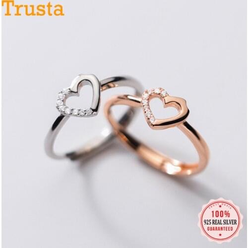 Trustdavi Real 925 Sterling Silver Fashion Romantic Heart Twinkling CZ Adjustable Ring For Women Wedding S925 Jewelry DS1099