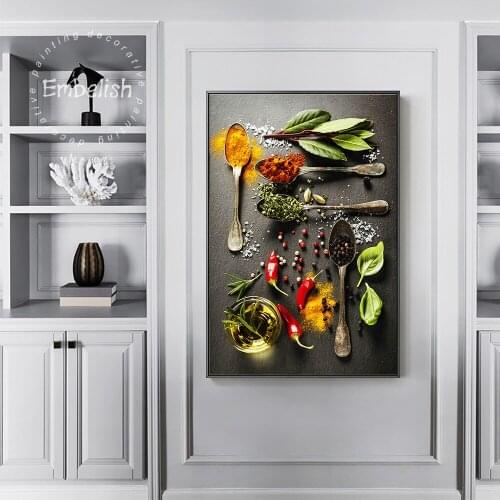Embelish Cuadros Grains Spices Spoon Peppers Kitchen Decor Wall Art Pictures For Living Room HD Canvas Paintings Food Posters