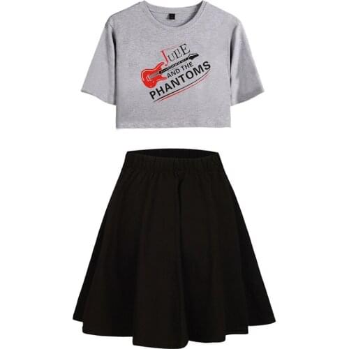 Cozy Streetwear Julie and the Phantoms Girls Two Piece Set Short Sleeve T-shirt Crop Top + Skirt Girl Outfit Ladies Summer Sets