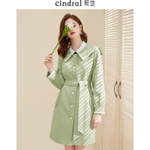 2021 Spring New Green Windbreaker Womens Mid-length Long Waist Waist Is Thinner and Drape Small Fragrance Jacket