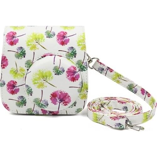 Ginkgo biloba Vintage PU Leather For Fujifilm Instax Mini 9 Case mini 8 8+ Bag With a Removable Bag Strap Camera Accessories
