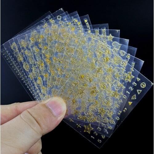 WAKEFULNESS 12pc/Lot Gold Silver 3D Nail Sticker Heart Star Pattern Nail Art Stickers Adhesive Decals Manicure Decorations