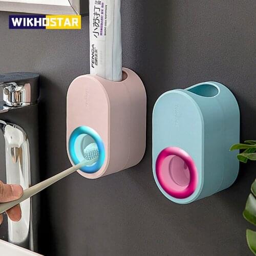WIKHOSTAR Automatic Toothpaste Dispenser Storage Rack Wall Mount Toothpaste Squeezers Toothbrush Holder Bathroom Accessories Set
