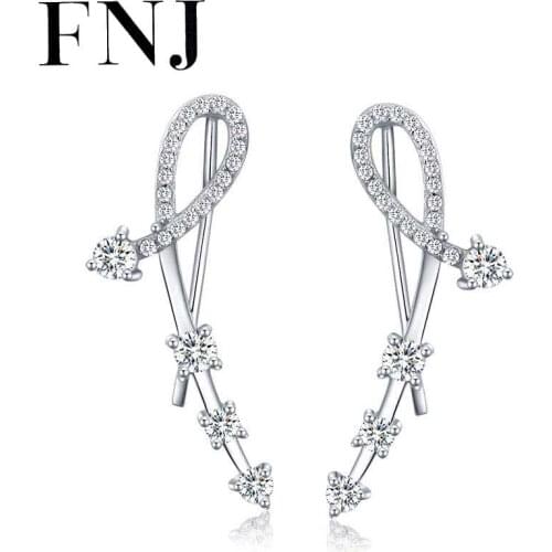 FNJ Intersect Earrings 925 Silver Jewelry Original Pure S925 Sterling Silver Stud Earring for Women White Zircon Stone