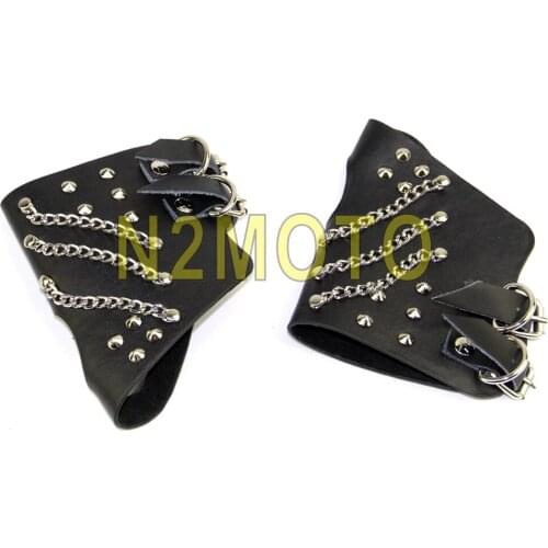 1 Pair Mens Biker Stud Chain Cool Gothic Glove Adjustable Fingerless Gloves
