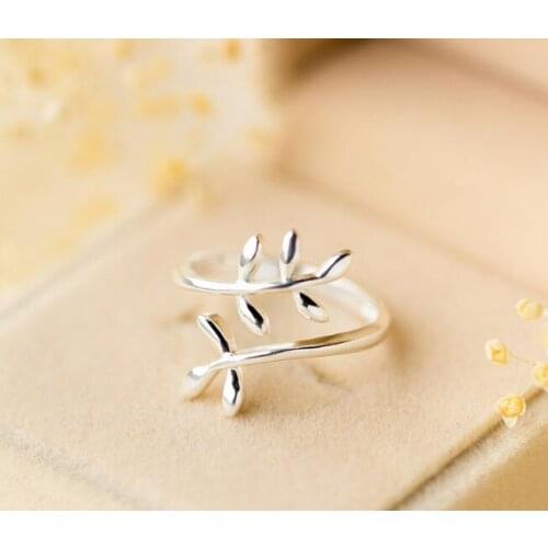 1pc 100% Authentic REAL.925 Sterling Silver Fine Jewelry Olive Branch Leaf Wider Openable Ring GTLJ1419