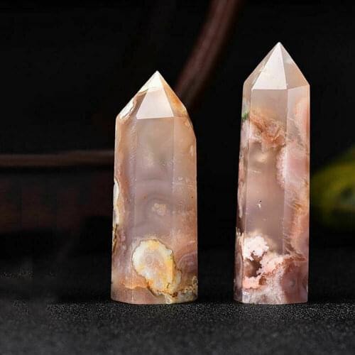 1PCS Natural Flower Agate Tower Point Quartz Crystal Obelisk Wand Healing Stone
