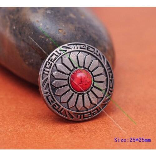 10pcs 1" Retro Black Southeast Sun Flower Red Turquoise Concho For Leathercraft Belt Hat Band Wallet Decor