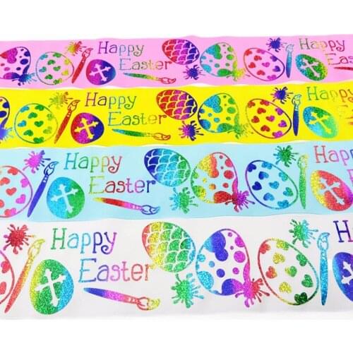 100 yards 75mm 3" hologram Easter holiday series polyester grosgrain for garment wedding DIY accessories