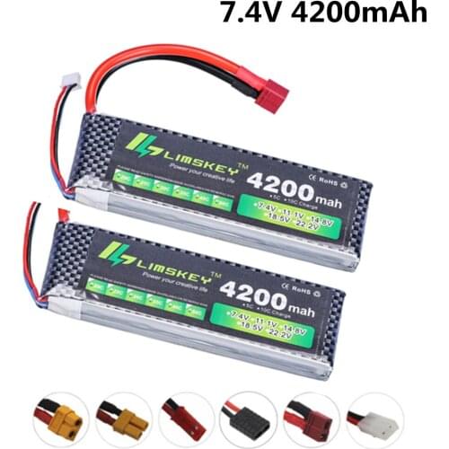 2pcs Limskey Power 7.4V 4200mAh Lipo Battery 30C 2S Battery 2S LiPo 7.4 V 4200 mAh 30C 2S 1P Lithium-Polymer Batterie For RC car