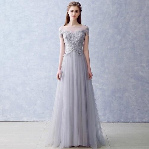 2021 Gray Bridesmaid Dresses O-Neck Off the Shoulder Long Elegant Appliques Beading Prom A-Line Formal Wedding Guests Prom Gowns