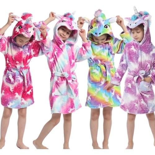 Girls Boys Animal Cartoon Bathrobe Children Pyjamas Beach Towels Kids Sleepwear Homewear Unicorn Bath Robe Sleepwear Unicorn