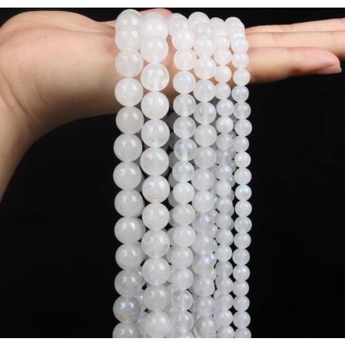 Natural Stone Beads White Moonstone Round Loose Spacer Beads for Jewelry Making Needlework DIY Bracelet Necklace Strand 6/8/10MM