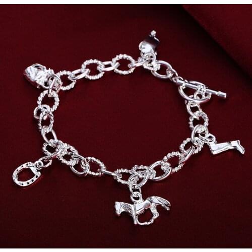 Fine 100% solid 925 Silver Horseshoe Farm chain Bracelets for women men Wedding party Holiday gifts high quality Fashion Jewelry