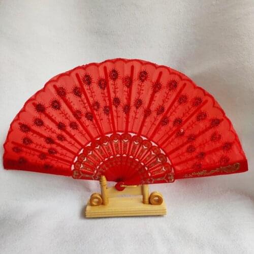 Color pole sequined plastic fan dance fan female fan Chinese style dance folding fan Spanish fan