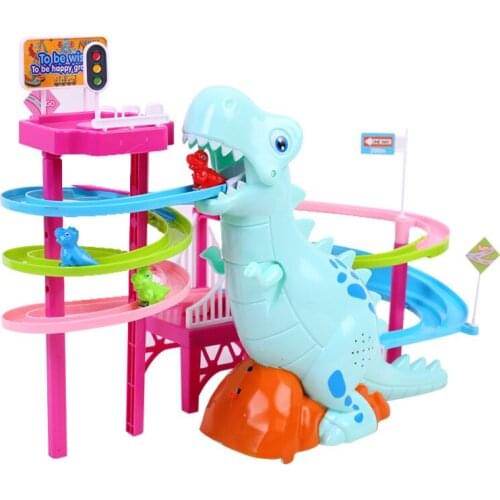 New Electric Slide Railcar Track Toy 3-6 Years Old Dinosaur Climb Stairs Music Light Play Interactive Educational Toys