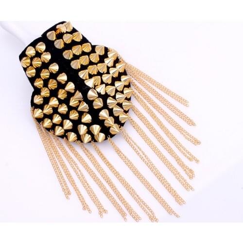 Men Women Fashion Epaulet Epaulette Tassel Badge Luxury Party Epaulet Arc Epaulet Alloy Rivet Shoulder Flap Badge