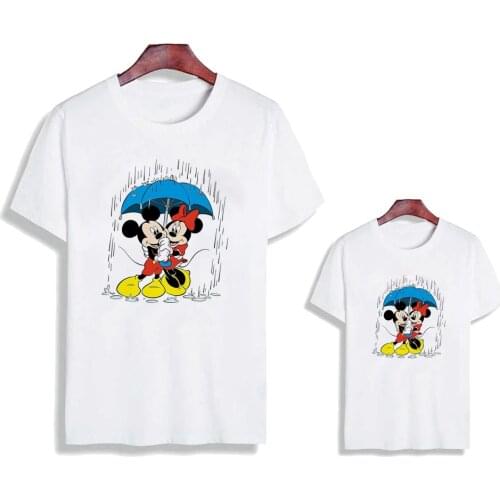 Family Matching T Shirts Summer Short Sleeve Round Neck Mickey Mouse Printed Cute Cartoon Clothes Kids Children Family Look Tops