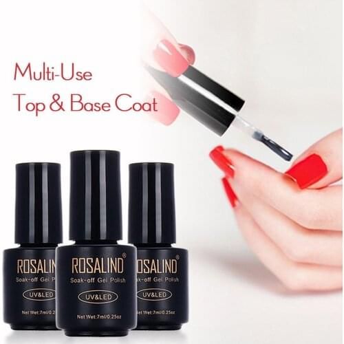 ROSALIND Gel Nail Polish Top Coat Base Coat Shiny Long Lasting Reinforce 7ml Transparent Manicure UV Gel Lacquer Nail Art Primer