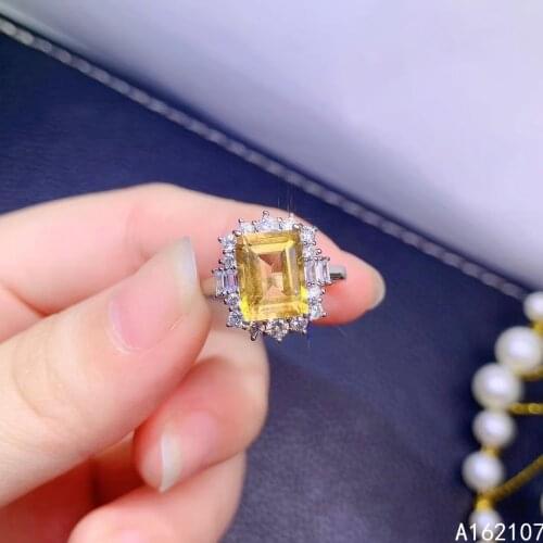 Exquisite Jewelry 925 Sterling Silver Inset With Gemstone Womens Luxury Vintage Rectangular Citrine Adjustable Ring Support Tes